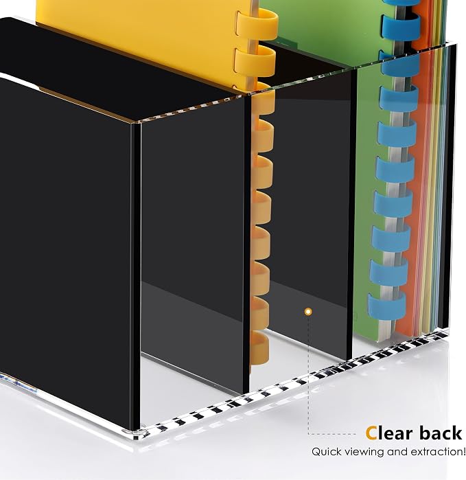 SANRUI Black Acrylic Magazine File Holder Desktap Organizer Folder Sorters | Clear Workspace Document Rack, Bookend File Office Accessories Organization Storage, 3 Vertical Compartments - Image 7