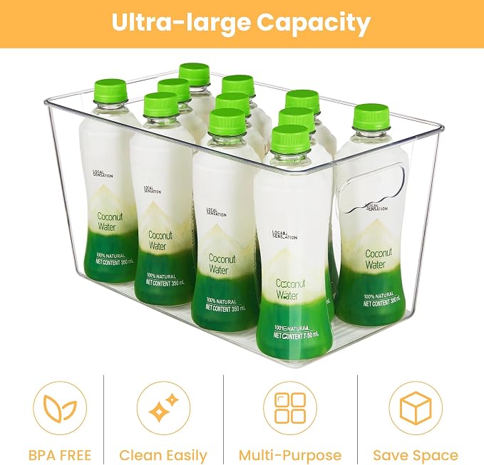 YIHONG 4 Pack Clear Storage Bins, Pantry Organizer Bins with Handle, XL | Plastic Bins, Pantry Storage Containers for Kitchen, Freezer, Cabinet, Closet, Bathroom, Under Sink Organizers and Storage - Image 4