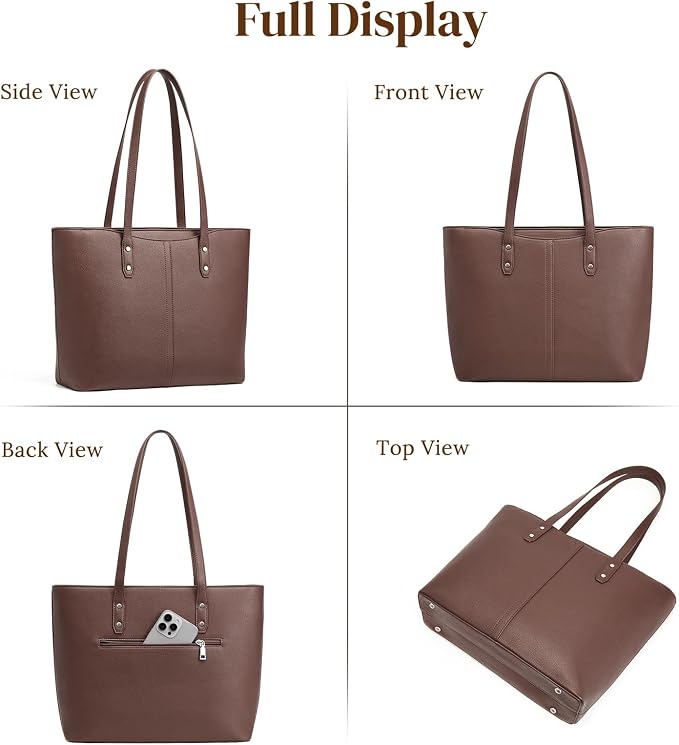 S-ZONE Tote Bag for Women Work Purses Handbags Luggage Strap Large Travel | Padded Laptop Compartment, Multi Pockets, Vegan Leather, Bottom Metal Rivet, Commuting Office Teacher - Image 8