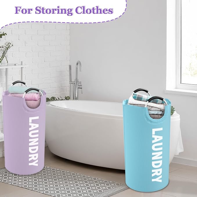 Set of 2 Collapsible Laundry Baskets with Handles, 95L Big Laundry Hampers for Bedroom, Waterproof Clothes Baskets, Independent Dirty Clothes Hamper for Travel, Nursery, Purple/Blue - Image 8