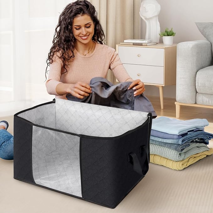 10 Pack Storage Bags for Clothes Blanket Storage Bins with Lids | Foldable Closet Organizers with Zippers,Window and Handles,Fabric Storage Bins for Sweater,Comforter,Bedding,Dorm essentials - Image 3