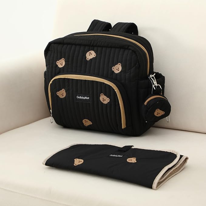 Diaper Bag Backpack with Changing Pad - Travel Baby Bag, Insulated Bottle Pockets, Stroller Straps (Medium - Black Bears) - Image 2