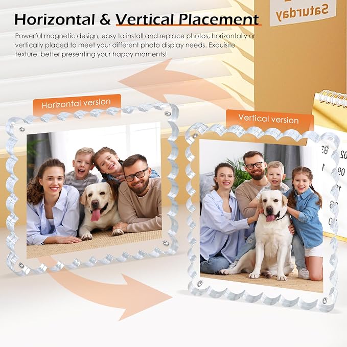 Chivalral 8x10 Scalloped Acrylic Photo Frame 3 Pack,15+15mm Desktop Holders | With magnetic frames,vertical & horizontal keepsakes for weddings,birthdays,Christmas and anniversary celebrations - Image 7