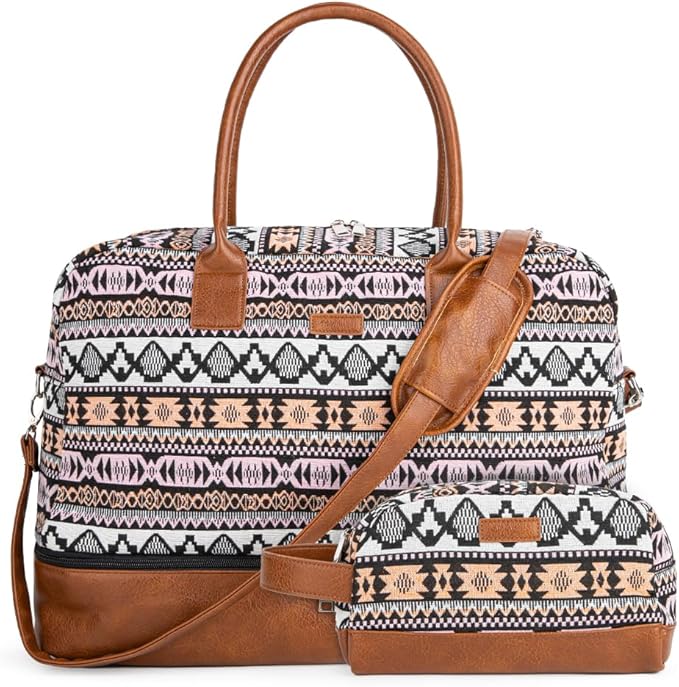 MyMealivos Canvas Weekender Bag, Overnight Travel Carry On Duffel Tote with Shoe Pouch (multi) by MyMealivos