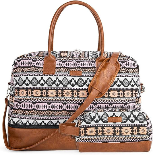 MyMealivos Canvas Weekender Bag, Overnight Travel Carry On Duffel Tote with Shoe Pouch (multi) by MyMealivos
