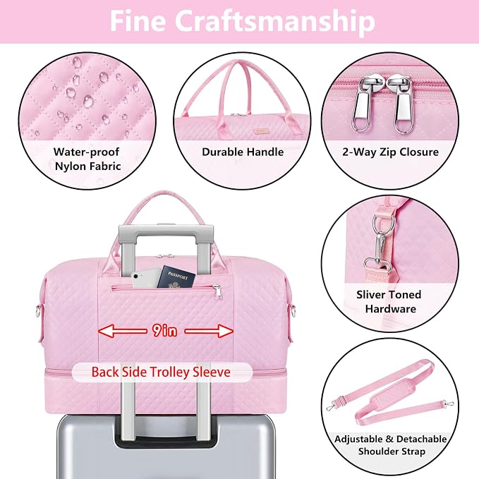 ITIEZY Weekender Bag for Women 21.5" Travel Duffel Large Carry On Bag 3PCS | Nylon Duffel Bag with Waterproof Shoe Compartment, Crossbody Bag and Toiletry Bag, Travel Weekend Hospital Overnight Gym Bag - Image 5