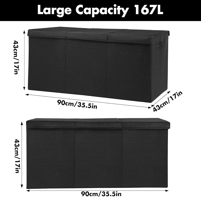 167L Large Toy Box Chest Storage with Lid, Collapsible Kids Toy Storage | Toy Chest with with Removable Divider for Kids, Boys, Girls, Nursery, Living Room, Bedroom, 35.5"x17" x17" (Linen Black) - Image 4