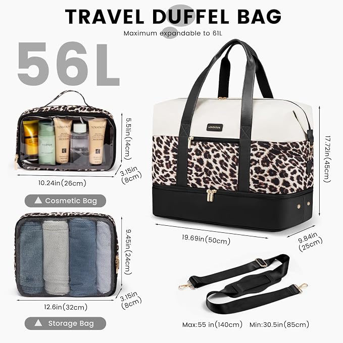 LOVEVOOK Weekender Bag for Women, Large Duffle Bag for Travel with 2 Packing Cubes, Carry on Overnight Bag with Shoe Compartment, Mom Hospital Bags for Labor and Delivery - Image 2