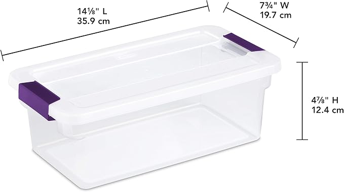 Sterilite 6 Qt Clearview Latch Storage Box, Stackable Bin with Latching Lid, Plastic Container to Organize Shoes in Closet, Clear Base, Lid, 12-Pack - Image 3