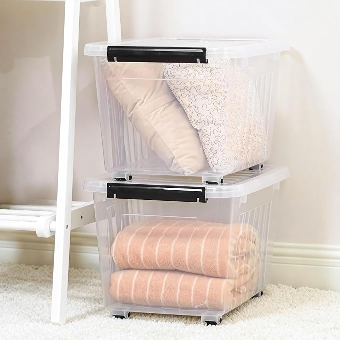 Citylife 54 Quart Large Clear Plastic Storage Bins with Lids 4-Pack | Stackable, Secure Latching Lids, Easy Find, Clothes Storage Bins for Closet Bedroom Garage - Image 3