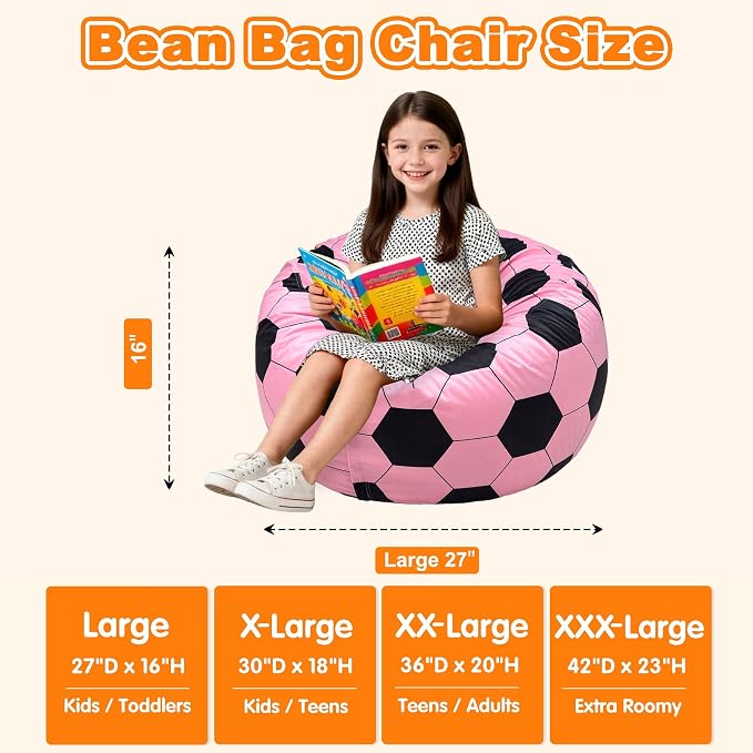 Lukeight Soccer Bean Bag Chair for Kids and Teens, Memory Foam Filled Floor Lounger, Washable Velvet Cover with Inner Liner, Beanbag Chair with Filling for Gaming and Reading, Large 27" D x 16" H - Image 2