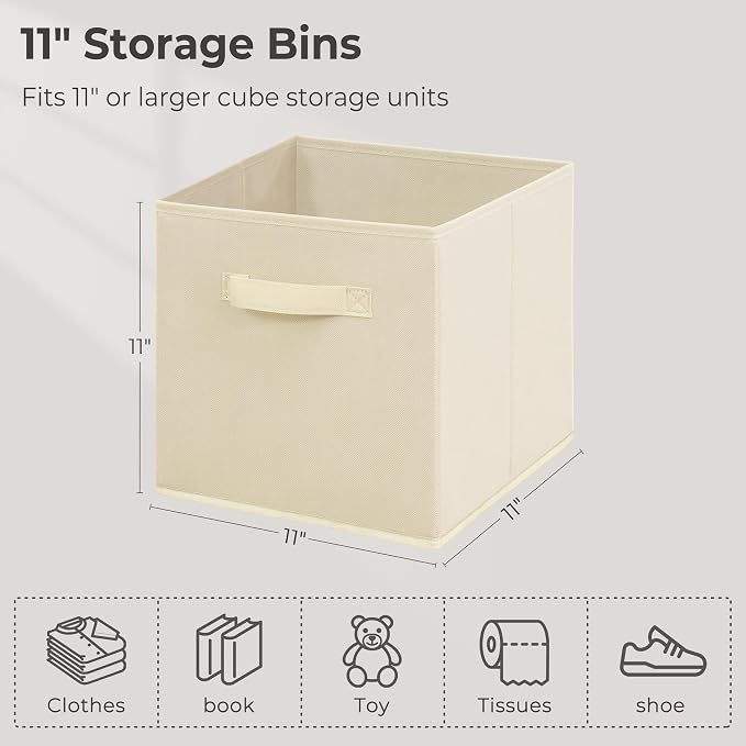 Storage Bins, 11 Inch Fabric Storage Cubes, Collapsible Cube Storage Box, Fabric Closet Organizers with Handle for Home, Office, Cabinet, Closets, Bedroom, Living Room, Beige, 40 Set - Image 2