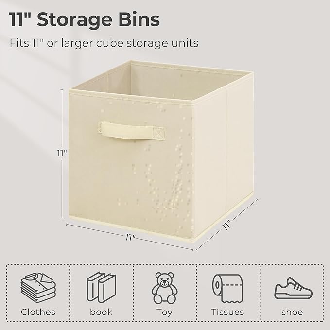 Easi Storage Cubes, 11 Inch Storage Bins, Set of 4, Foldable Fabric Cube Storage Organizer With Handles, Closet Cube Storage Bins, Collapsible Cubby Storage Organizer for Shelves,Offices, Beige - Image 4