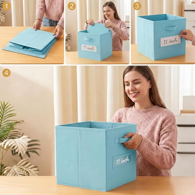 Storage Bins,11" Cube Storage Bin with Labels,10pcs,Sky Blue | Fabric Storage Cubes for Shelves,11 Inch storage cube bins with 10 Labels Window Cards & a Pen. - Image 5