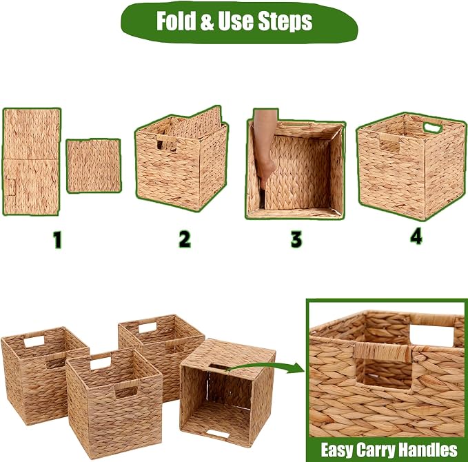11x11in Storage Baskets 4 Pcs Storage Bins for Cube Shelf,Handwoven Laundry Organizers - Image 6