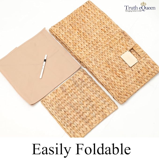 Water Hyacinth Storage Baskets For Organizing, Wicker Baskets For Storage Cube Organizer, Rattan Basket Set, Woven Basket Organizer, Canastas Para Organizar, Cube Shelf, Cubes Bins 12x12 In, 4 Psc - Image 3