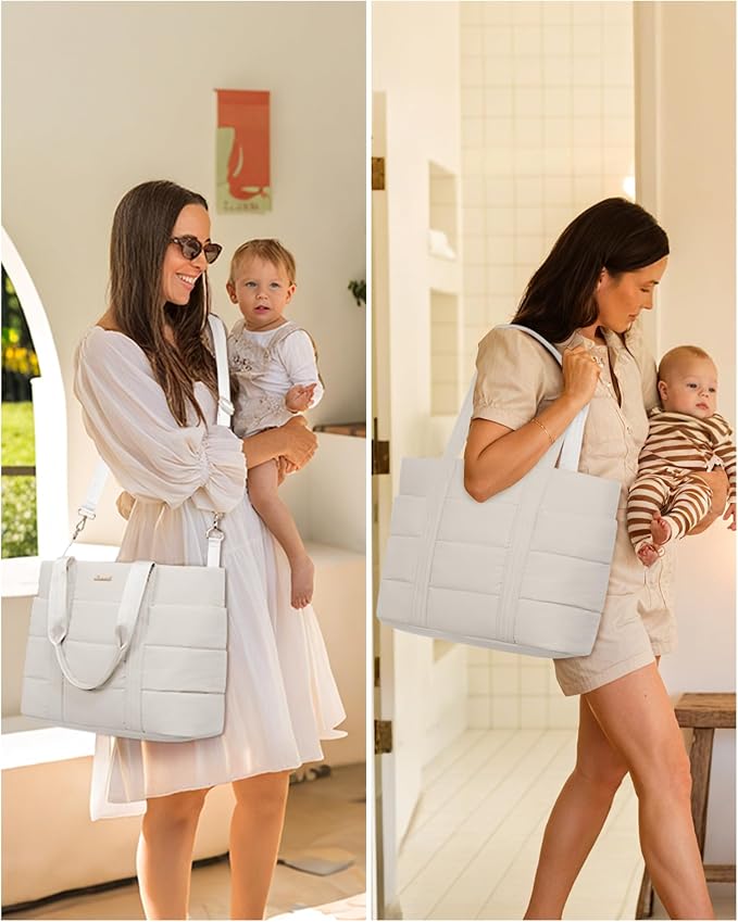 LOVEVOOK Diaper Bag Tote, 15.6 Inch Puffer Diaper Bag, Waterproof Travel Diaper Tote with Changing Pad Pacifier Case - Image 7