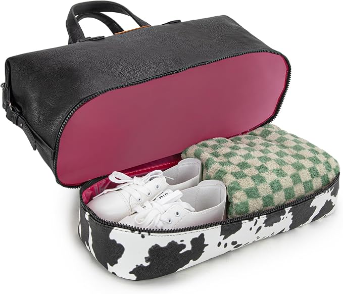 Wrangler Travel Duffel Bag Carry On Overnight Bag with Shoe Compartment Cow Print Weekender Bag for Women WG253-5110COW-BK - Image 6