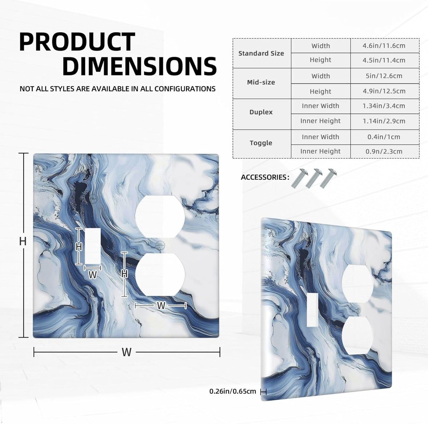 Wallplates White Marble Navy Blue Line Fluid 1 Toggle 1 Duplex Switch Plate Electrical Gfci Faceplate Decorative Light Switch Covers For Bathroom Kitchen Decor