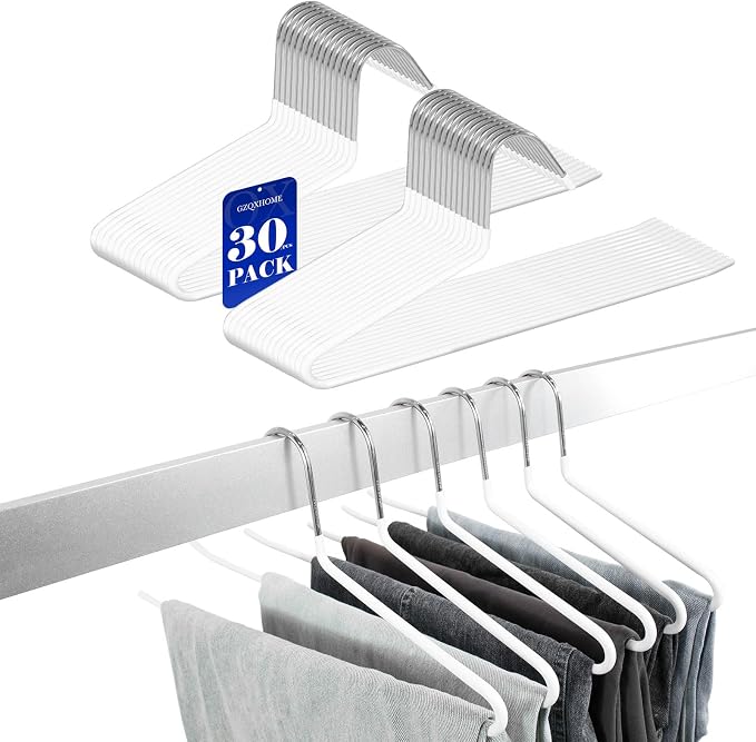 Pants Hangers 30 Pack Non Slip,Trouser/Blanket/Jeans Hangers for Closet Space Saving,Open Ended Pants Hanger Strong Durable (White) by GZQXHOME