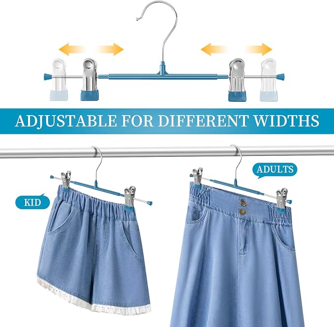 Pants Hangers with Clips Skirt Hangers, 12 Inch 30 Pack, Blue | Non-Slip,Adjustable metal clips,Space-Saving,Heavy duty, for pants/skirt/dress/trousers/jeans/shorts/Clothes,Women,men - Image 5