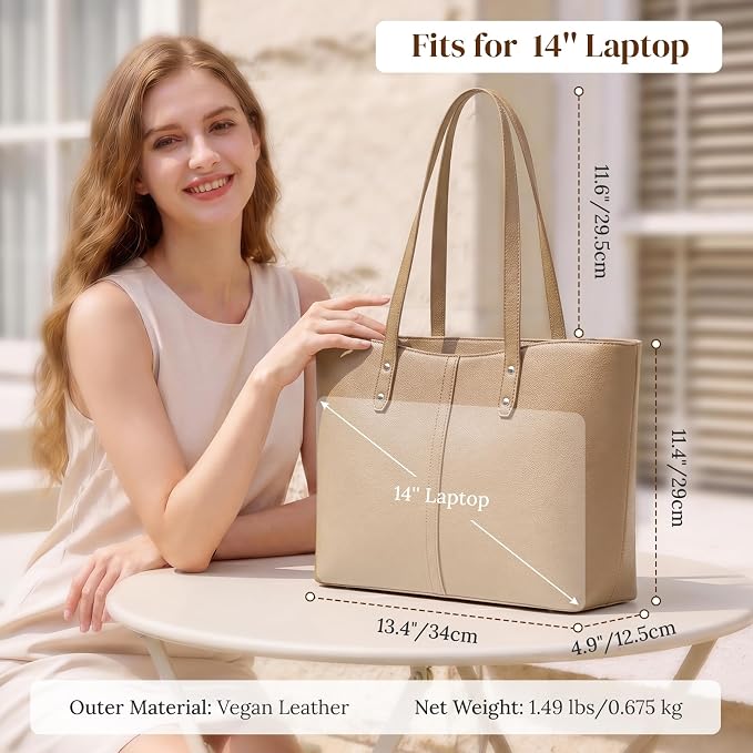 S-ZONE Tote Bag for Women Work Purses Handbags Luggage Strap Large Travel | Padded Laptop Compartment, Multi Pockets, Vegan Leather, Bottom Metal Rivet, Commuting Office Teacher - Image 4
