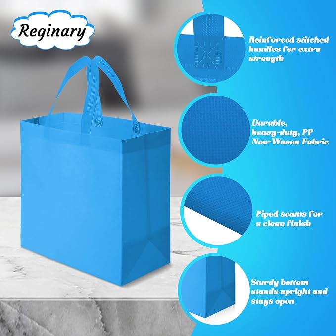 Reginary 100 PCS Non Woven Tote Bags Bulk,Sky Blue | Reusable Shopping Bags with Handles, Stores, Groceries Markets, Events Gift, Party Supplies - Image 4