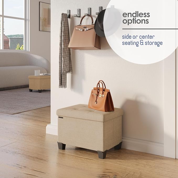 Storage Ottoman Cube with Small Bin, 16-in Square Ottoman with Storage for Living Room and Bedroom, Small Ottomans Foot Rest, Fabric Foot Stools Ottomans Max 330lbs, Taupe - Image 6