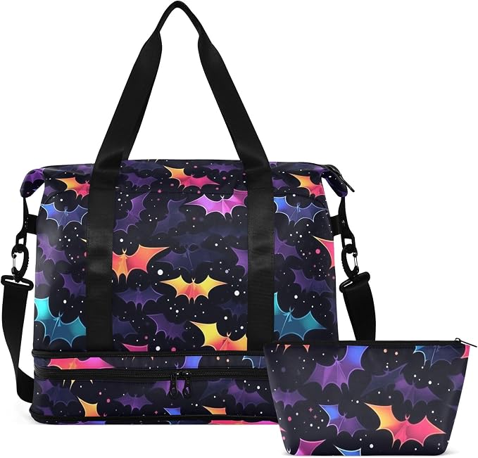 Travel Duffel Tote Bag Gothic Skull Bat Sports Duffel Bag with Wet Pocket Weekender Overnight Bag for Women Men Gym Bag, Carry On Bag Hospital Bag for Labor and Delivery by MNSRUU