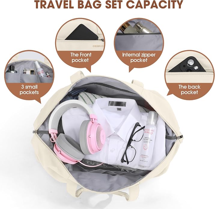 Women's Weekender bag Travel Duffel Bag with Shoe Compartment 21-inch Airline-Approved Carry-On, 2-Piece Overnight Bag Set Personal Item Luggage - Image 5