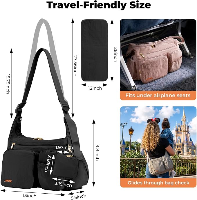 Puffy Crossbody Diaper Bag, 2-in-1 Stroller Caddy & Mom Purse, 13L Lightweight Travel Duffle Bag for Baby, Work Commute, Gym, Labor Delivery (Black) - Image 3