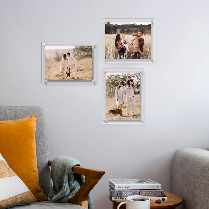 AITEE 8.5x11 Acrylic Picture Frames 4 Pack, Clear Floating Wall Frames | Modern Frameless picture Frames Lucite Transparent Square Cubes Hanging Photo Frame Gift for Home Office Display - Image 5