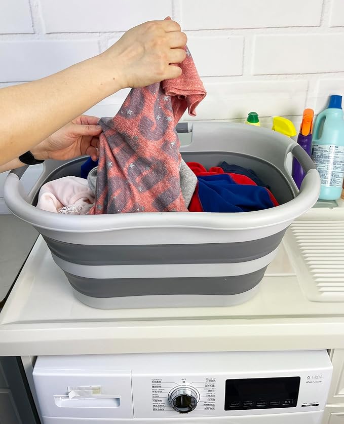 SAMMART 40L (10.5 gallon) Set of 2 Collapsible Plastic Laundry Hamper - Foldable Pop Up Storage Container/Organizer - Portable Washing Tub - Space Saving Basket (2, Grey/Dark Grey) - Image 7