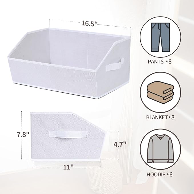 Closet Baskets for Shelves Trapezoid - Decorative Storage Baskets with Handle, Closet Bins for Organization, Shelf Storage Bins for Clothes, Books, Home, Office, 3 pack, White - Image 2