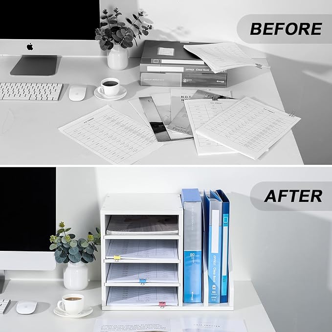 Wood Desktop File Holder Organizer Mail Sorter, White, 15.35" W x 12.16" D x 11.81" H - Image 5