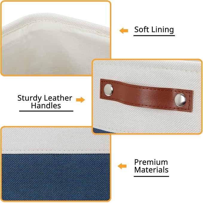 DULLEMELO Foldable Storage Cubes 12 x 12 Organizer Bins,Canvas Storage Bins Empty Gift Baskets for Organizing with SturdyLeather Handles, Closet Baskets for Nursery Storage(4 Pack - 12" White&Blue) - Image 6