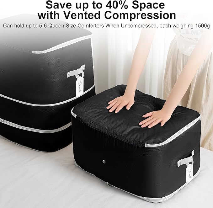 Comforter Storage Bag - 130L Large Capacity Blanket Storage Bags 3-Layer Ultra Space Saving Self Compression Organizer, Washable Compression Bags for Storage Comforter Blanket, 4-Pack, Black - Image 3