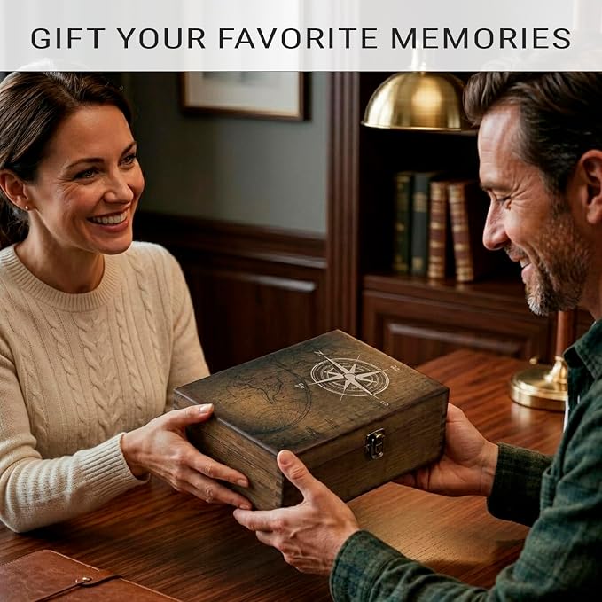 Navigators Compass Design Wooden Keepsake Box, Large Memory Box for Keepsakes, Decorative Storage Box for Memories, Jewelry, & Photos, Memorial Boxes for Men & Women - Image 2