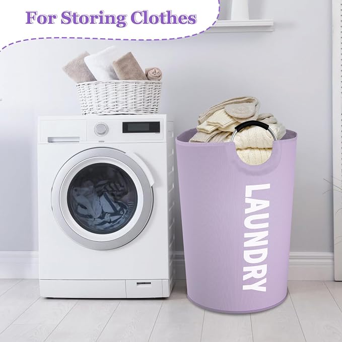Super Large Laundry Basket with Handles, 125L Foldable Dirty Clothes Hamper for Adult, Stand-alone Laundry Hamper in 600D Oxford Fabric, Purple Storage Basket for Family, Guest House,Purple - Image 6