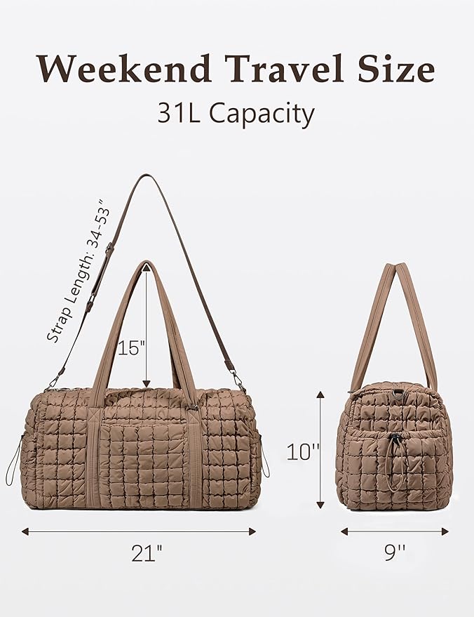 Quilted Travel Duffle Bag Puffer Weekender Bag Overnight Bag Duffel Gym Bag | Medium Soft Puffy Carry-On for Women, Large Lightweight Personal Item Travel Bag for Trips Business Sport Airplane Hospital - Image 3