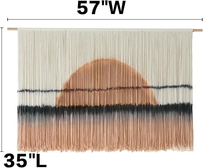 Macrame Wall Hanging Dip Dye Sunset Boho Wall Decor Fiber Art 57" W*35" L | Fiber Wall Art, Hand Dyed Wall Hanging, for Bedroom Living Room Office Dorm Room Accent, Aesthetic Home Style, Boho Decor - Image 5