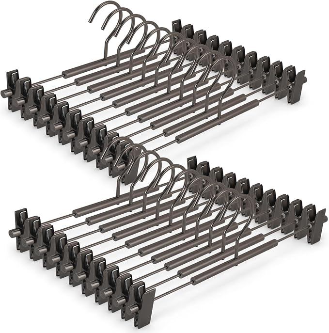 VWV 20 Pack Pants Hangers with Clips, 12.4 Inch Aluminum Skirt Hangers with 360° Swivel Hooks, Heavy Duty Space Saving Closet Hangers for Jeans, Slacks, Shorts (Matte Gunmetal) by Designedforluxuryhangers