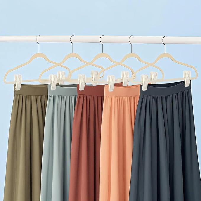 TOFIIGREM Hanger Clips Perfect for Velvet Hangers (Beige, 80 PCS), Strong Plastic Clips Pant Skirt Hanger Sock Clips for Beige Flocking Felt Hangers - Image 5