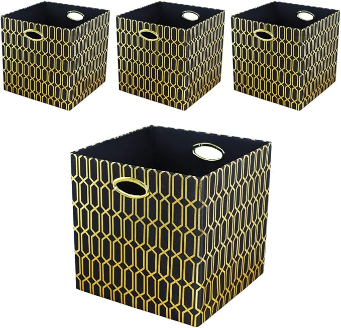 Posprica Storage Bins, Storage Cubes,13×13 Fabric Drawers Organizer Basket Boxes Containers (13×13×13/4pcs, Black/gold geometry Pattern) - Image 8