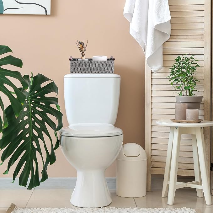 Boao 3 Pcs Boho Storage Wicker Baskets Handmade Woven Decorative Paper Rope Baskets for Organizing with Handle Countertop Toilet Paper Storage Container for Toilet Tank Top(Grey,Rectangle) - Image 5