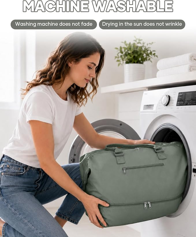 Travel Duffel Weekender Bag Women Tote Carry On Bags With Shoe Compartment | Travel Overnight Bags with Trolley Sleeve for Airplanes Waterproof Lightweight Sport Tote Gym with Toiletry Bag Green. - Image 7