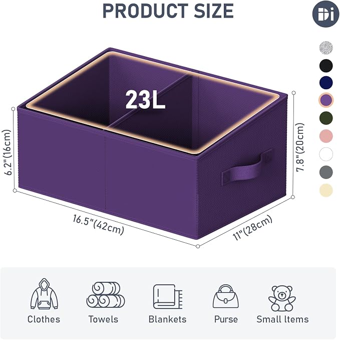 DIMJ Large Closet Shelf Organizer Bins 8 Packs with Handles and Divider, Fabric Trapezoid Storage Baskets, Foldable Clothes Containers Box for Shelf, Towel, Book, Toy, Purse, Hats, Purple - Image 3