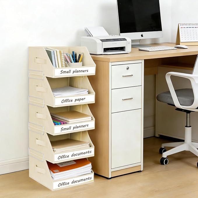 Closet Organizers and Storage - 5 Tier Shelf Organizer with Weekly Labels, Stackable Storage Bins with Metal Frame, Foldable Cube Bins, Home Baskets for Kids and Adults, Beige - Image 7