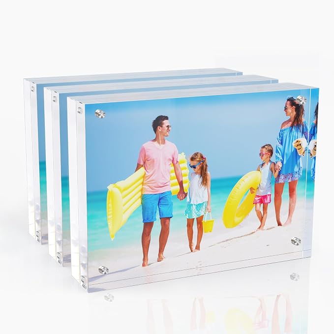 5x7 Inch Acrylic Picture Frame 3 Pack, 10+10mm Magnetic Photo Frame | High-clarity Acrylic, for 5x7 Pictures, Anti-fade, Frameless Floating, Double Display, Liquids Corrosion Resistant, 3 Pack by laapee