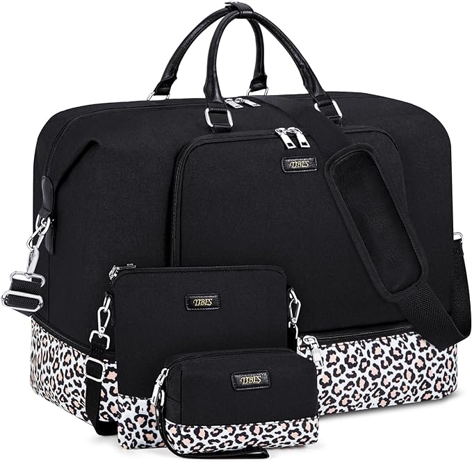 TIBES Travel Weekender Bag for Women, Overnight Bag with Shoe Compartment | 3PCS Large Travel Duffel Bag for Gym, Travel, Hospital, Business Trip, Carry On Tote, Wet & Dry Separation, Water Resistant by TIBES